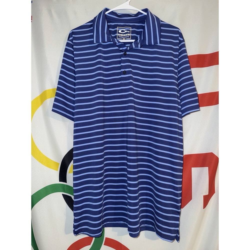 Drake Waterfowl Polo Shirt Mens Medium Blue Striped Golf Casual